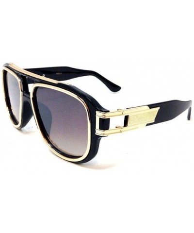 Gazelle Honcho Oversized XL Square Metal & Plastic Aviator Sunglasses - Glossy Black & Gold Frame - CK18MHIKOQW $11.85 Goggle