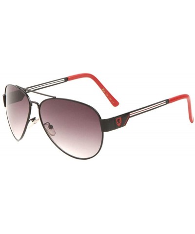 Temple Double Line Metal Cut Classic Round Aviator Sunglasses - Smoke Black Red - CZ199GA4NHD $14.97 Aviator