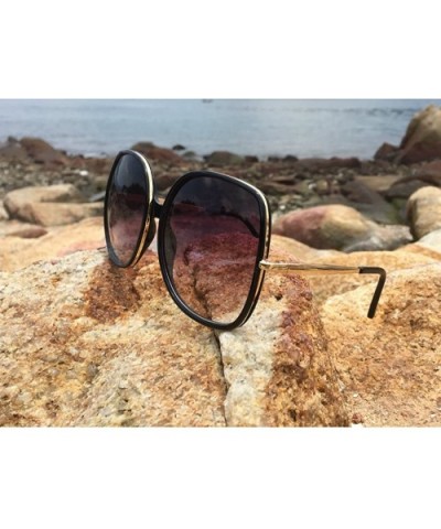 70s Super Oversize Square Sunglasses for Women Vintage Rectangular Plastic Frame - Black - CU186S2O3TH $13.48 Rectangular