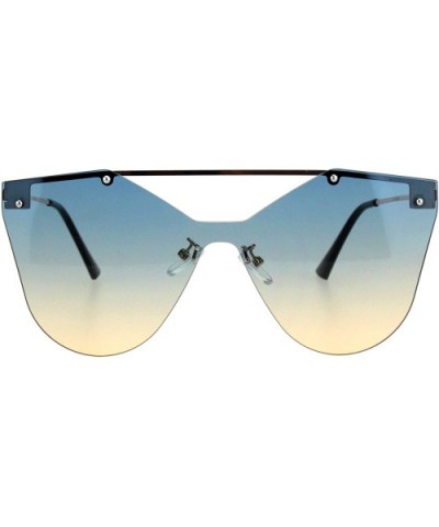 Womens Retro Futuristic Rimless Butterfly Shield Sunglasses - Gold Blue Beige - CA18L3MDUNS $8.05 Rectangular