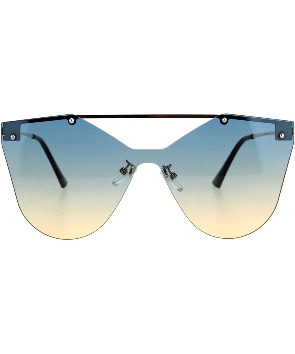 Womens Retro Futuristic Rimless Butterfly Shield Sunglasses - Gold Blue Beige - CA18L3MDUNS $8.05 Rectangular