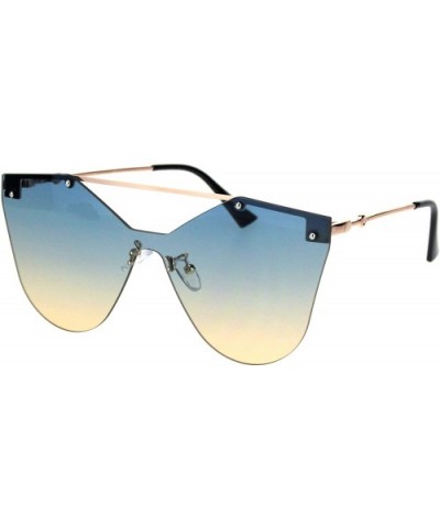 Womens Retro Futuristic Rimless Butterfly Shield Sunglasses - Gold Blue Beige - CA18L3MDUNS $8.05 Rectangular