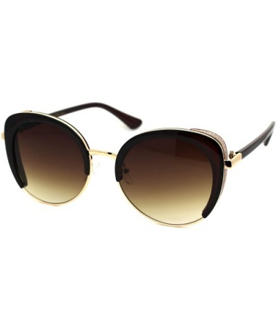 Womens Chic Glitter Side Visor Oversize Cat Eye Designer Sunglasses - Brown Gold Brown - CU18Y8L553H $12.81 Oversized