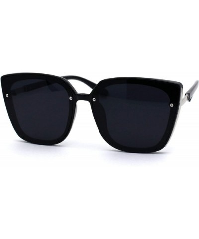 Womens 90s Designer Fashion Oversize Cat Eye Sunglasses - Black Silver Solid Black - CF194OQ3O4D $10.93 Cat Eye