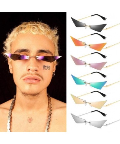 Women Men Chic Sunglasses Futuristic Rimless Mirror Sun Glasses Narrow Cateye Sunglass Shade - 3 - CD18Y6HLHCL $21.91 Semi-ri...
