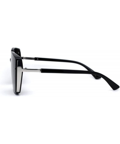 Womens 90s Designer Fashion Oversize Cat Eye Sunglasses - Black Silver Solid Black - CF194OQ3O4D $10.93 Cat Eye