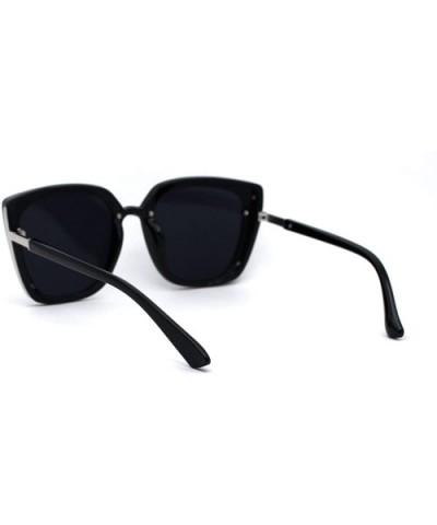 Womens 90s Designer Fashion Oversize Cat Eye Sunglasses - Black Silver Solid Black - CF194OQ3O4D $10.93 Cat Eye