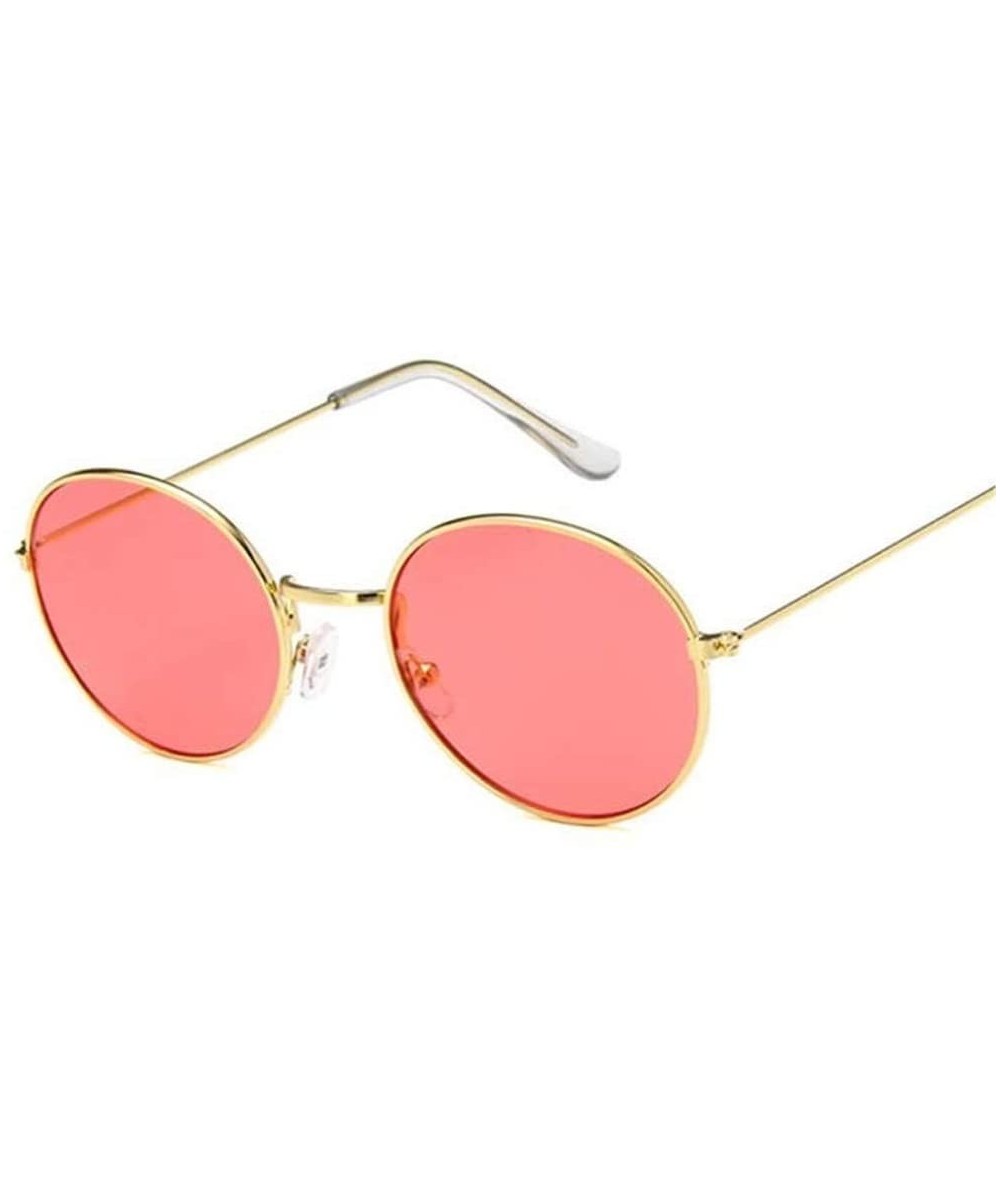 Retro Oval Sunglasses Men Women Vintage Metal Frame Sun Glasses Male Fashion - Gold Red - C7194O4NICY $16.50 Oval