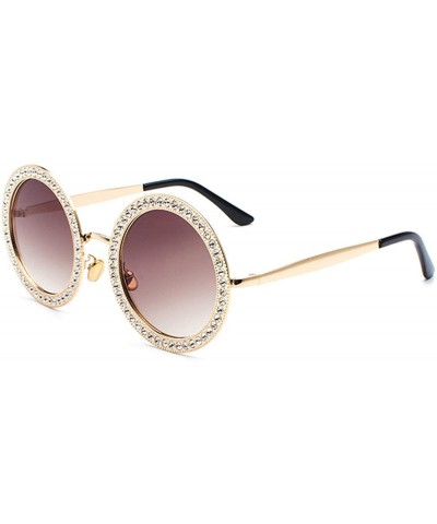 Women Round Rhinestone Sunglasses Metal Frame Polycarbonate lens - Gold Brownc1 - CE18EODU04A $10.08 Oversized