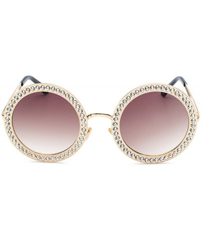 Women Round Rhinestone Sunglasses Metal Frame Polycarbonate lens - Gold Brownc1 - CE18EODU04A $10.08 Oversized