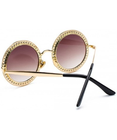 Women Round Rhinestone Sunglasses Metal Frame Polycarbonate lens - Gold Brownc1 - CE18EODU04A $10.08 Oversized