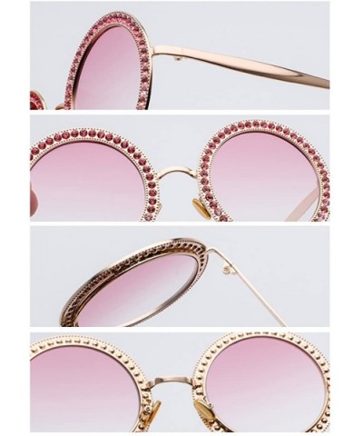 Women Round Rhinestone Sunglasses Metal Frame Polycarbonate lens - Gold Brownc1 - CE18EODU04A $10.08 Oversized