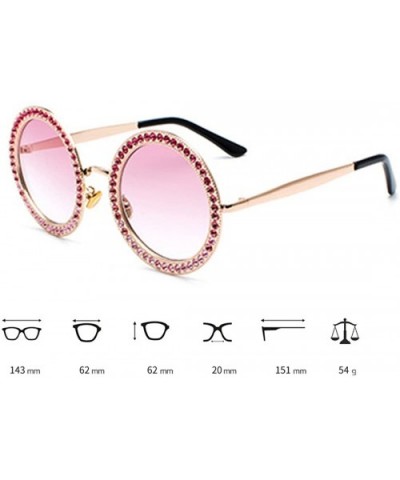 Women Round Rhinestone Sunglasses Metal Frame Polycarbonate lens - Gold Brownc1 - CE18EODU04A $10.08 Oversized