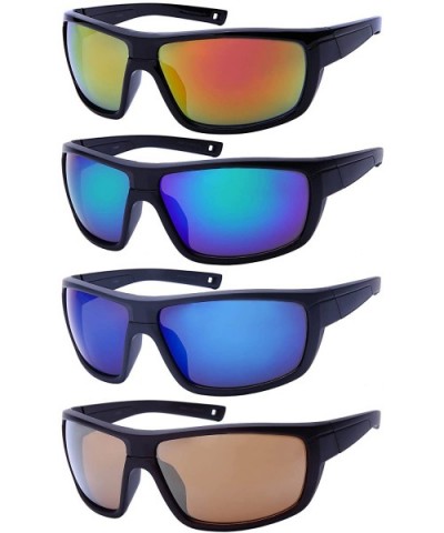 Bold Sports Wrap Sunglasses w/Color Mirror Lens 570097-REV - Matte Black - C412O39QN7N $8.31 Oversized