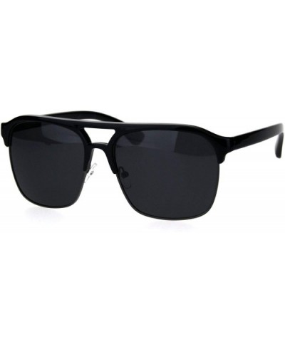 Mens Polarized Mobster Racer Half Rim Flat Top Mafia Sunglasses - Black Gunmetal Black - C018I64CG8L $11.05 Rectangular