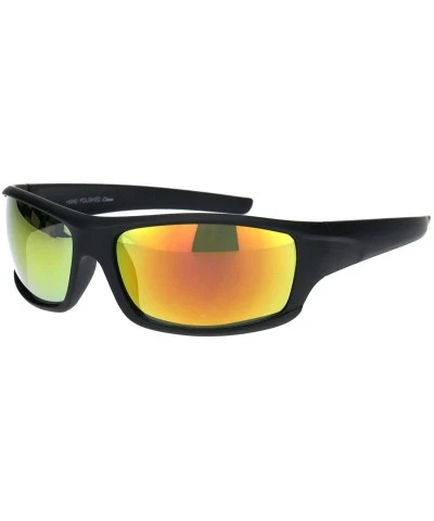 Mens Color Mirror Lens Biker Style Warp Plastic Sunglasses - Matte Black Orange Mirror - CF18M2DRYHZ $7.92 Sport