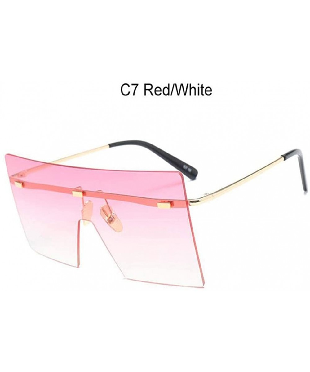 Oversized Brown Sunglasses Women Retro Vintage Sunglasses Luxury Rimless Eyewear - C7 Red White - C218Y392RMC $15.69 Rectangular