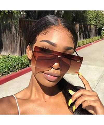 Oversized Brown Sunglasses Women Retro Vintage Sunglasses Luxury Rimless Eyewear - C7 Red White - C218Y392RMC $15.69 Rectangular