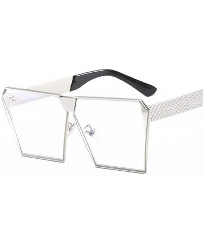 Fashion Designer Women Sunglasses Oversized Flat Top Square Frame Metal Gradient Lens - D - CP18QEDMCX2 $5.68 Rectangular