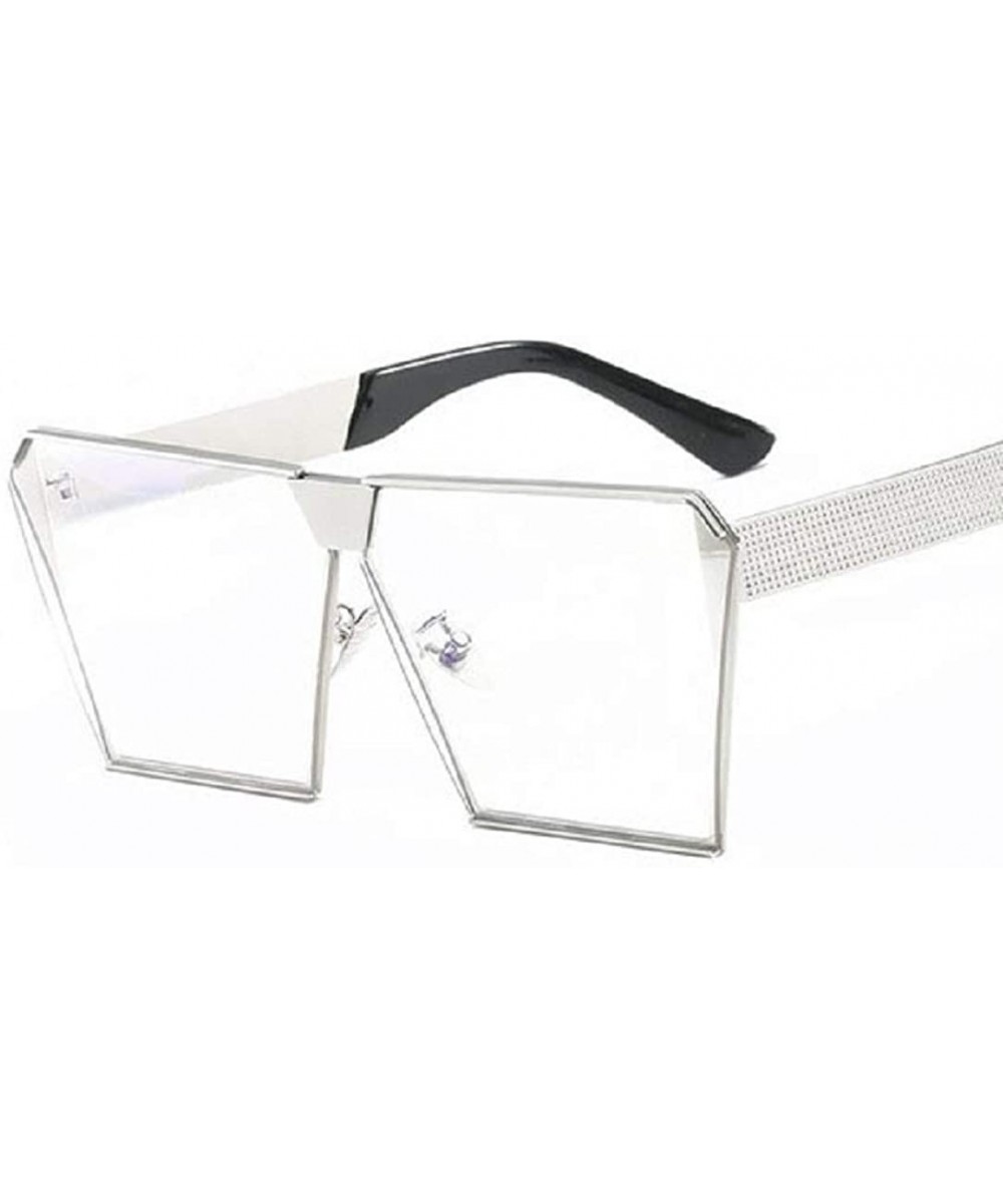 Fashion Designer Women Sunglasses Oversized Flat Top Square Frame Metal Gradient Lens - D - CP18QEDMCX2 $5.68 Rectangular