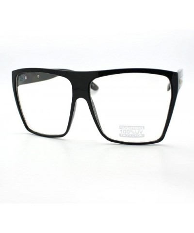 Super Oversized Eyeglasses Flat Top Square Clear Lens Glasses Frames - Black Silver - CI11D24S6SL $8.33 Square