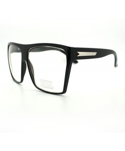 Super Oversized Eyeglasses Flat Top Square Clear Lens Glasses Frames - Black Silver - CI11D24S6SL $8.33 Square