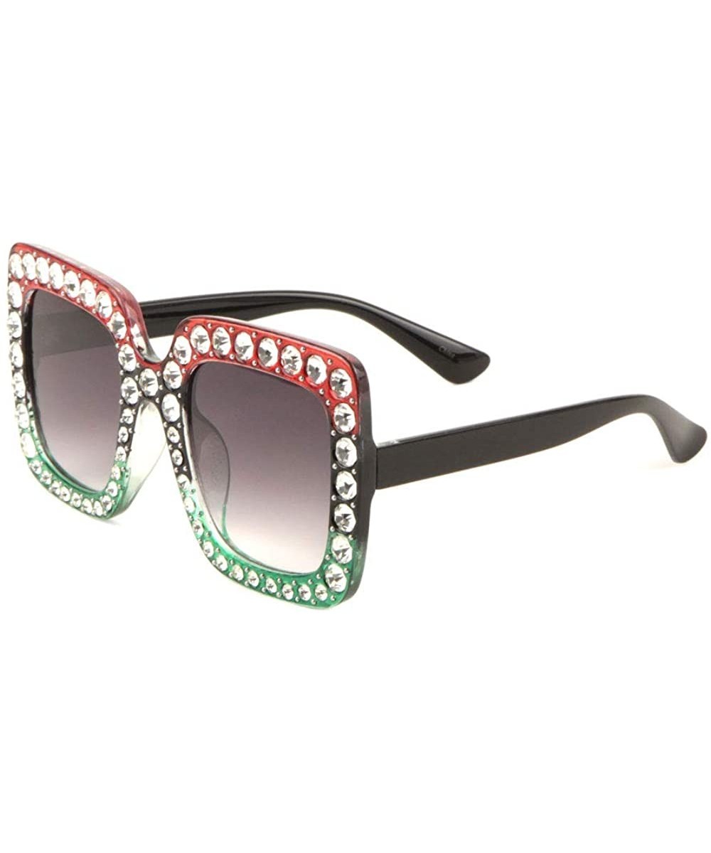 Oversized Square Rhinestone Sunglasses - Smoke Red - CD198D9OYQR $9.01 Square