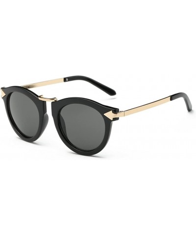 Women's Fashion Round Cat Eye Sunglasses Flash Mirror Lens Metal Frame UV400 - Black/Black - C112IACCH1F $13.73 Round