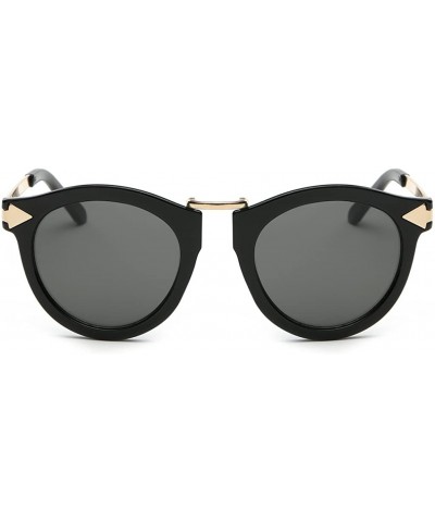 Women's Fashion Round Cat Eye Sunglasses Flash Mirror Lens Metal Frame UV400 - Black/Black - C112IACCH1F $13.73 Round