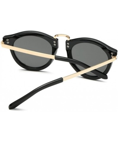 Women's Fashion Round Cat Eye Sunglasses Flash Mirror Lens Metal Frame UV400 - Black/Black - C112IACCH1F $13.73 Round