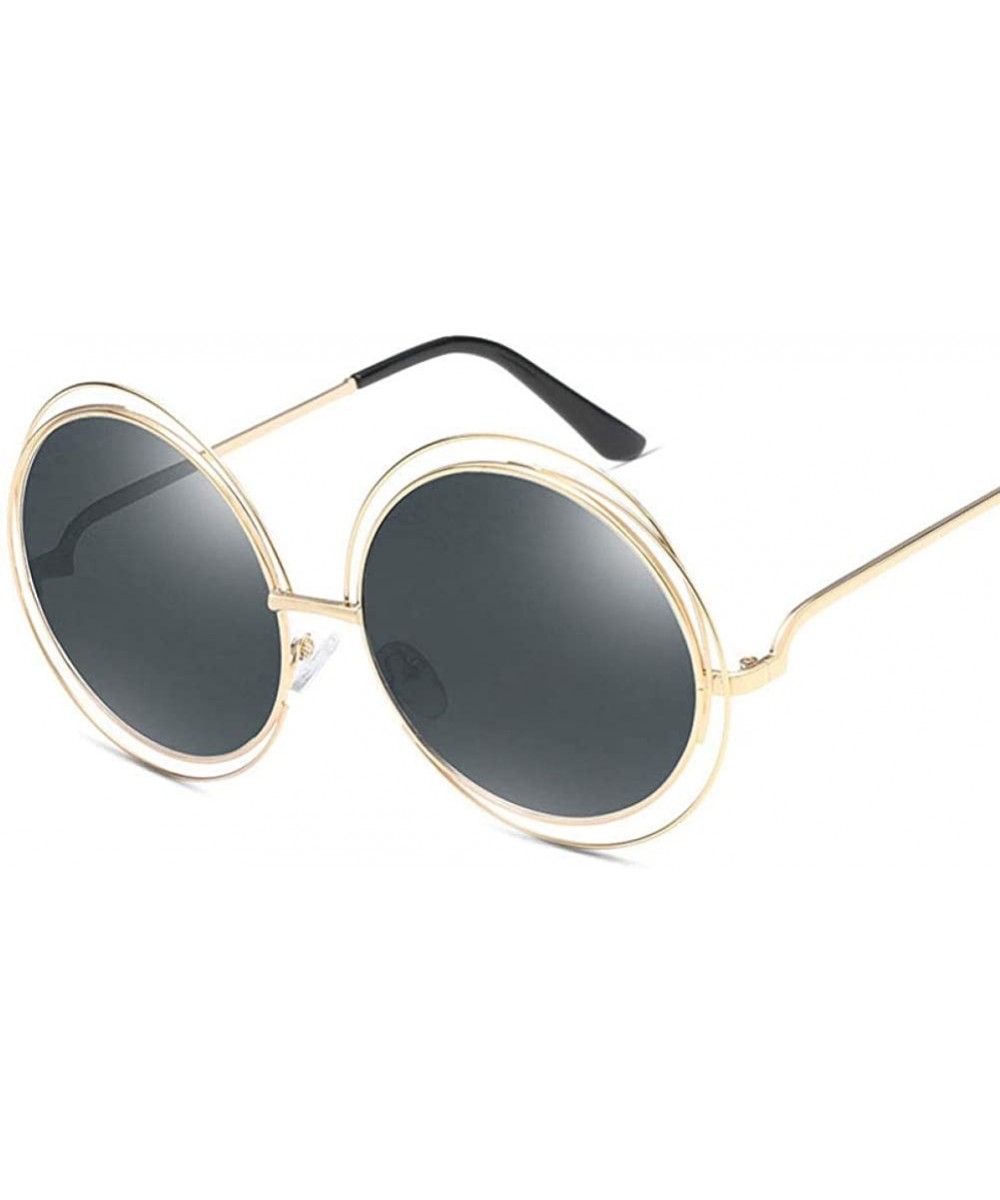 UV400 Round Sunglasses Green Mirror Oversized Vintage Sun Glasses for Women - Gold F Black - CB18U509DSO $12.09 Round