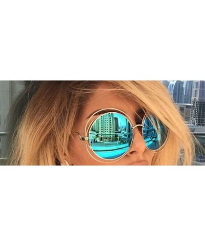 UV400 Round Sunglasses Green Mirror Oversized Vintage Sun Glasses for Women - Gold F Black - CB18U509DSO $12.09 Round