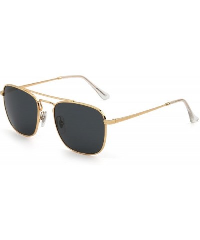 Retro Square Aviator Sunglasses Premium Glass Lens Flat Metal Eyewear Men Women - Gold / Dark Grey - CW18CODZ5TC $16.72 Recta...