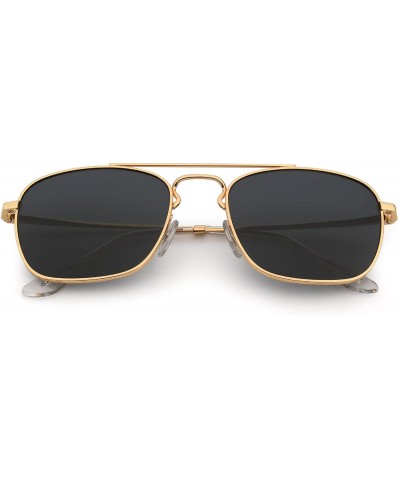 Retro Square Aviator Sunglasses Premium Glass Lens Flat Metal Eyewear Men Women - Gold / Dark Grey - CW18CODZ5TC $16.72 Recta...