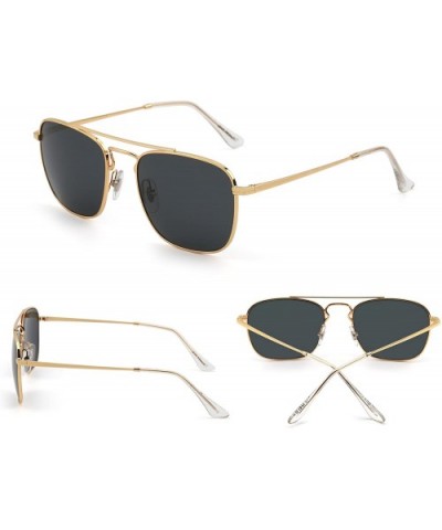 Retro Square Aviator Sunglasses Premium Glass Lens Flat Metal Eyewear Men Women - Gold / Dark Grey - CW18CODZ5TC $16.72 Recta...