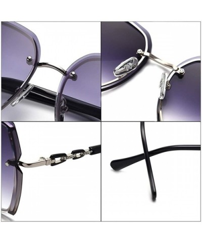 Rimless Sunglasses Oversized Women Transparent Gradient Glasses Diamond Cutting Rhinestone Decorated Frame UV400 - CF18X8T0CT...