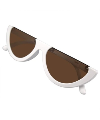 Women Vintage Half Frame Cat Eye Sunglasses Ladies Fashion Eyewear Retro - White Brown - C318WO00E2M $8.32 Cat Eye