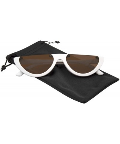Women Vintage Half Frame Cat Eye Sunglasses Ladies Fashion Eyewear Retro - White Brown - C318WO00E2M $8.32 Cat Eye