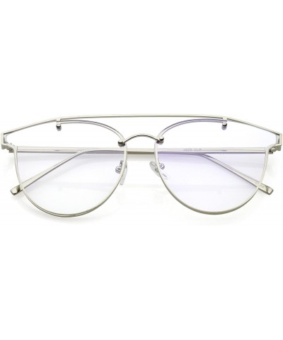 Modern Crossbar Horn Rimmed Clear Round Flat Lens Rimless Eyeglasses 58mm - Silver / Clear - CU187I9TT5Y $11.75 Rimless