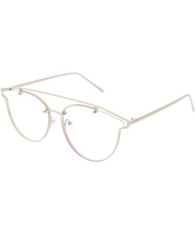 Modern Crossbar Horn Rimmed Clear Round Flat Lens Rimless Eyeglasses 58mm - Silver / Clear - CU187I9TT5Y $11.75 Rimless