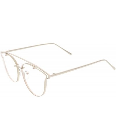 Modern Crossbar Horn Rimmed Clear Round Flat Lens Rimless Eyeglasses 58mm - Silver / Clear - CU187I9TT5Y $11.75 Rimless