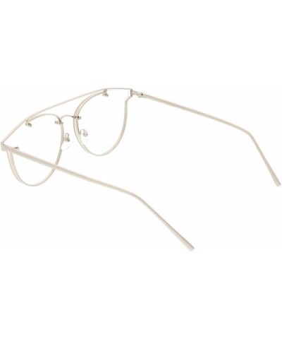 Modern Crossbar Horn Rimmed Clear Round Flat Lens Rimless Eyeglasses 58mm - Silver / Clear - CU187I9TT5Y $11.75 Rimless