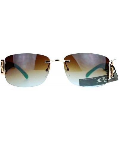 Luxury Rimless Art Deco Metal Chain Designer Sunglasses - Gold Green - C5129K8MVKL $5.33 Oversized