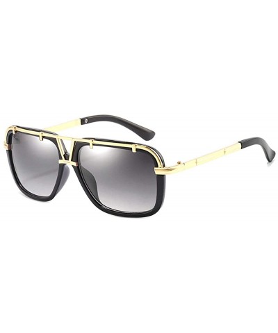 Classic square large frame flat top metal trimming men's retro brand designer sunglasses UV400 - Black - CT18S5MNH5G $9.69 Sq...
