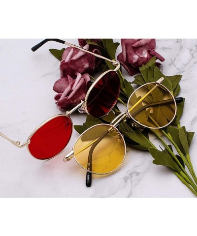 Clear Lens Metal Frame Sunglasses Retro Woman Yellow Red Sun Glasses Round Gold UV400 Birthday Gift Items - T8 - CO197A2M65U ...