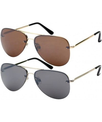 Modern Metal Aviator Sunglasses with UV 400 Lens 25137 - Gold - C312MA53BW4 $6.21 Rimless