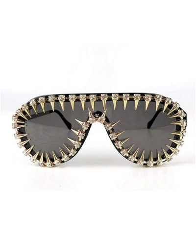 One-piece Diamond Rivet Punk Rocker Large Shield Fashion Novelty Club Sunglasses - Full Rivet - C818U73O30T $12.00 Square