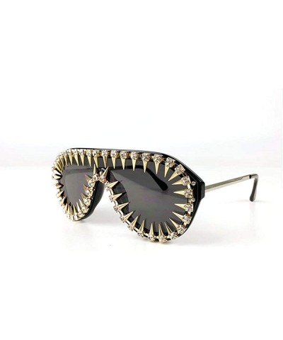 One-piece Diamond Rivet Punk Rocker Large Shield Fashion Novelty Club Sunglasses - Full Rivet - C818U73O30T $12.00 Square