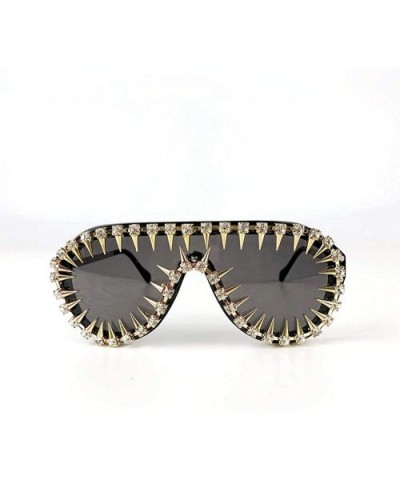 One-piece Diamond Rivet Punk Rocker Large Shield Fashion Novelty Club Sunglasses - Full Rivet - C818U73O30T $12.00 Square