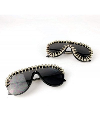 One-piece Diamond Rivet Punk Rocker Large Shield Fashion Novelty Club Sunglasses - Full Rivet - C818U73O30T $12.00 Square